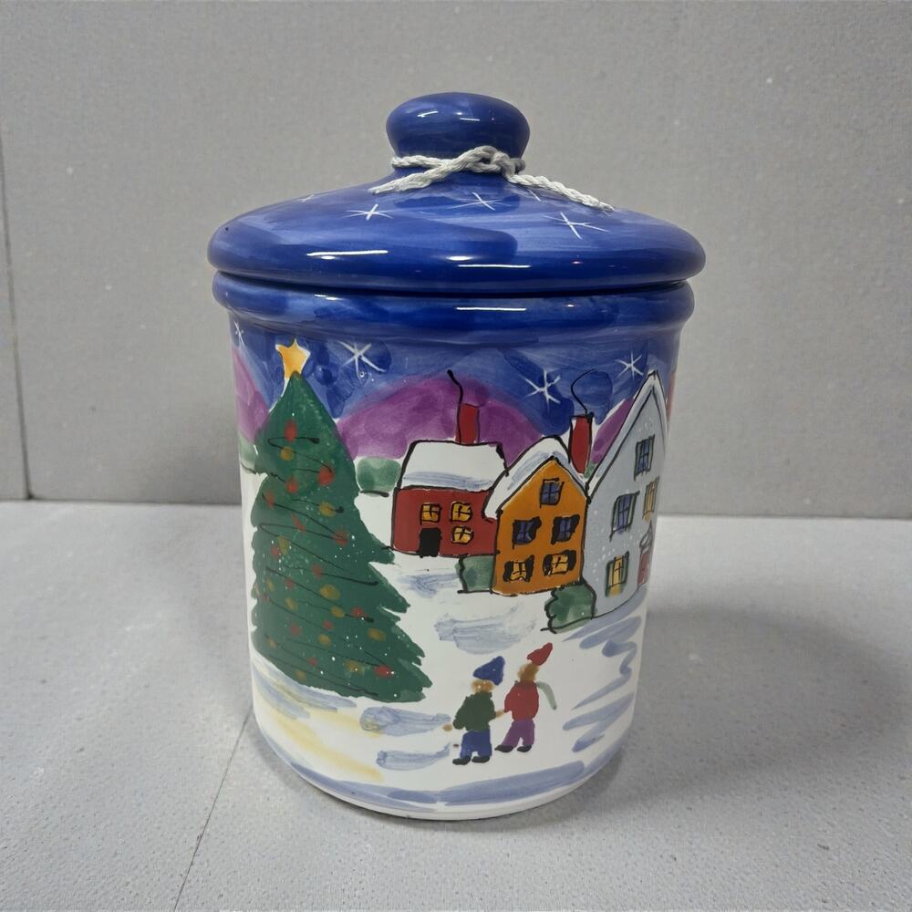 Starbucks Hand Painted Ceramic Jar Hungary Winter Village Canister Coffee Signed